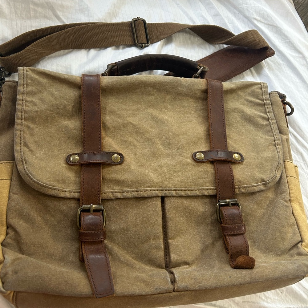 NEWHEY Brown VTG Inspired Waxed Canvas/Leather Waterproof Men's Messenger Bag